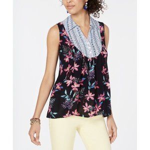Style & Co Women's Collared Top Floral Blouse Medium